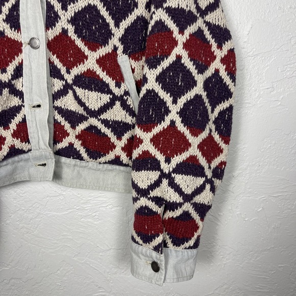 Free People Lakeside Denim Jacket Western Chunky Knit Size Med/ Large - Picture 3 of 12